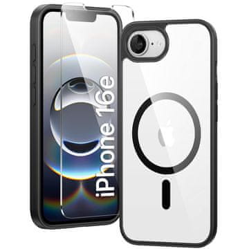 GS Magnetska futrola za iPhone 17e / 16e, MagSafe, crna + kaljeno staklo 9H