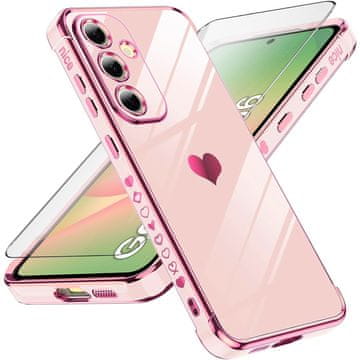 GS Futrola za Samsung Galaxy A56 5G, Elektro srce, ružičasto zlatna + 9H staklo