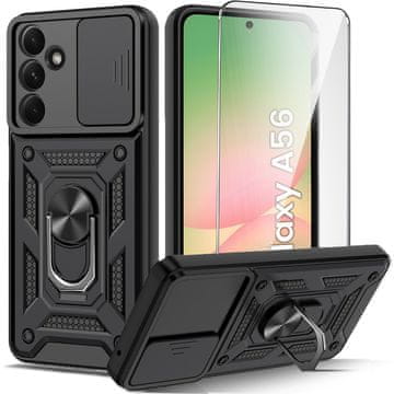 Overboard Oklopna maskica za Samsung Galaxy A56 5G, CamShield Slide, crna + kaljeno staklo 9H