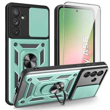 Overboard Oklopna maskica za Samsung Galaxy A56 5G, CamShield Slide, zelena + kaljeno staklo 9H