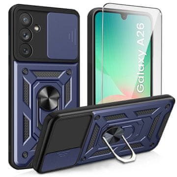 Overboard Oklopna futrola za Samsung Galaxy A26, CamShield Slide, plava + kaljeno staklo 9H