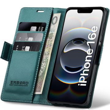 Overboard sjajna liči futrola za iPhone 17e / 16e, novčanik s preklopom, zelena