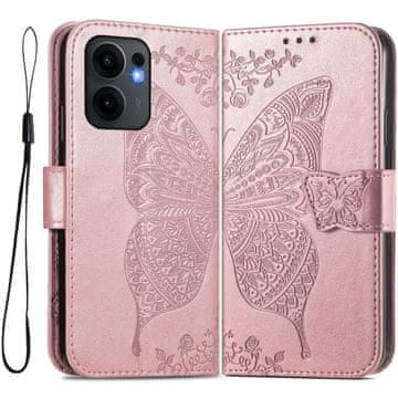GS Preklopna maskica za Oppo Reno 13F / Oppo Reno 13FS, boja leptira, ružičasto zlato