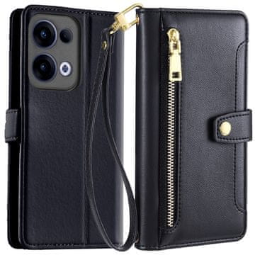 GS Preklopna futrola za Oppo Reno 13, novčanik s patentnim zatvaračem, crna