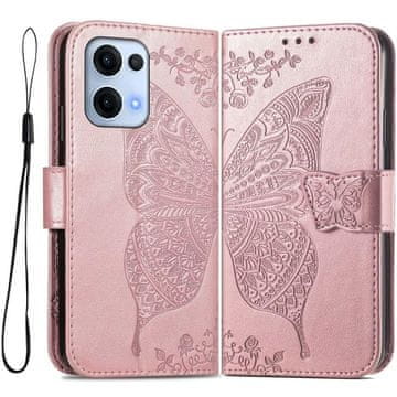GS Preklopna futrola za Oppo Reno 13, leptir, ružičasto zlato