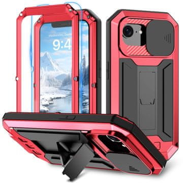 JUST Oklopna maskica za iPhone 17e / 16e, , s pomičnim zatvaračem kamere, crvena