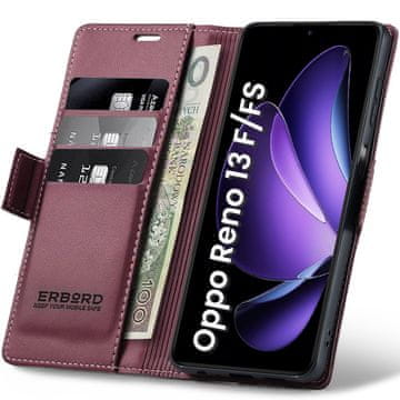 Overboard Futrola za Oppo Reno 13F / Oppo Reno 13FS, sjajna liči futrola , novčanik s preklopom, crvena