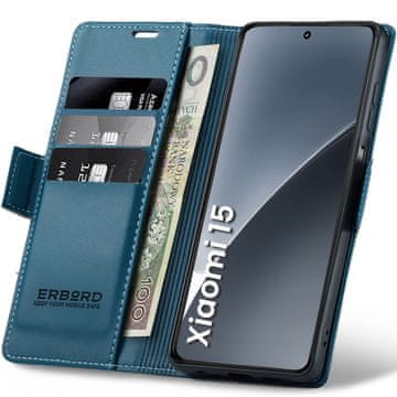 Overboard Xiaomi 15 Futrola, Sjajni Litchi, Novčanik s Preklopom, Plava