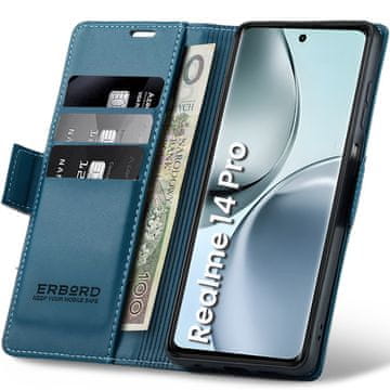 Overboard Futrola za Realme 14 Pro 5G, sjajna liči boja, novčanik s preklopom, plava