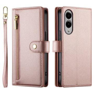 GS Preklopna futrola za Samsung Galaxy S25 Edge, novčanik s patentnim zatvaračem, roza