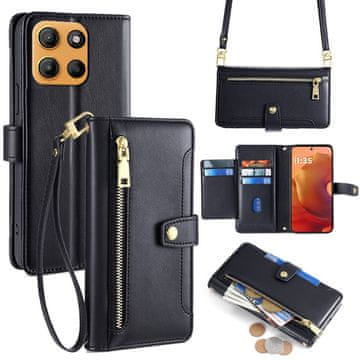 GS Preklopna futrola za Motorola Moto G17 / G17 Power / G15 / G15 Power, novčanik s patentnim zatvaračem, crna