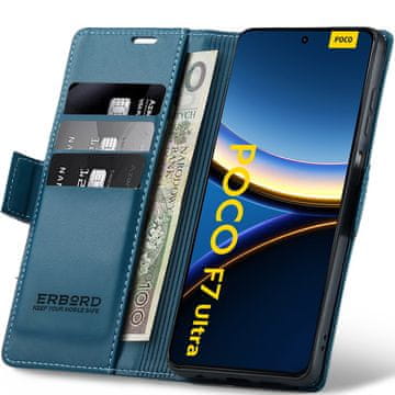 Overboard Xiaomi Poco F7 Ultra maskica, sjajna liči maskica, novčanik na preklop, plava