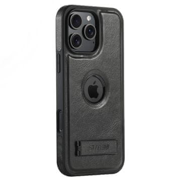 Eni MagSafe futrola za iPhone 16 Pro - crna, kožna, magnetska, s funkcijom stalka