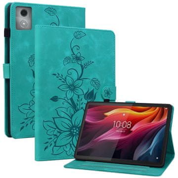 GS Futrola za Lenovo Tab K11 Plus - zelena, s utisnutim motivom ljiljana, s utorima za kartice