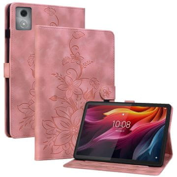 GS Futrola za Lenovo Tab K11 Plus - ružičasta, s utisnutim motivom ljiljana, s utorima za kartice