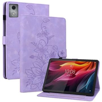 GS Futrola za Lenovo Tab K11 Plus - ljubičasta, s utisnutim motivom ljiljana, s utorima za kartice