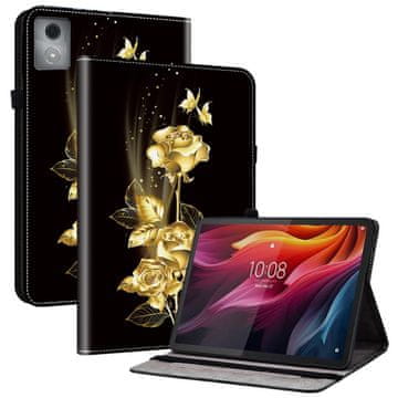 GS Futrola za Lenovo Tab K11 Plus s ružičasto zlatnim printom, utorima za kartice i funkcijom stalka
