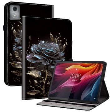 GS Futrola za Lenovo Tab K11 Plus - crna, s ružičastim uzorkom, utorima za kartice i funkcijom stalka