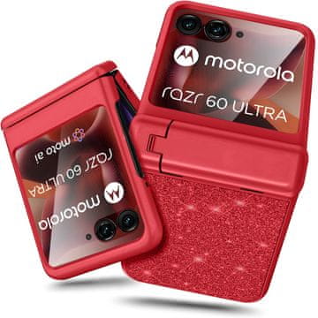 GS Motorola Razr 70 Ultra / 60 Ultra - svjetlucavo kućište za računalo sa staklom i postoljem - crveno