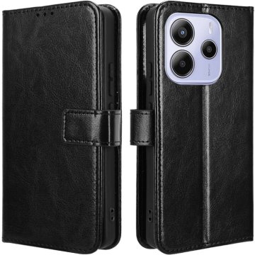 GS Preklopna futrola za Xiaomi Redmi Note 14 4G, novčanik Crazy Horse, crna