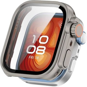 GS 2u1 futrola + kaljeno staklo za Huawei Watch Fit 4, titanijasta/narančasta