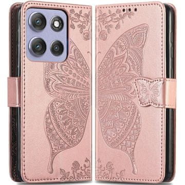 GS Preklopna futrola za Motorola Moto G86 Power 5G, leptir, ružičasto zlatna