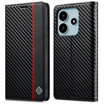 LC.IMEEKE Futrola-novčanik s teksturom karbonskih vlakana za Xiaomi Redmi Note 14 4G - crna