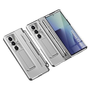 GS Zaštitna futrola za Samsung Galaxy Z Fold7 5G sa stalkom, zaštitom za šarke, staklom i olovkom - srebrna