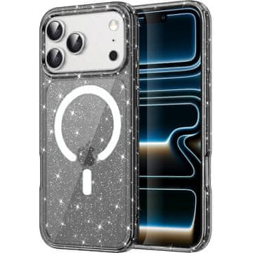 GS Futrola za iPhone 17 Pro, otporna na MagSafe, sa šljokicama, poluprozirna crna