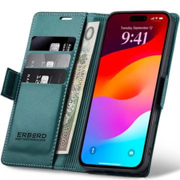 Overboard sjajna liči futrola za iPhone 17 Pro, novčanik s preklopom, zelena