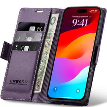 Overboard Futrola za iPhone 17 Pro, sjajni liči, novčanik s preklopom, ljubičasta