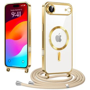 Overboard Set futrola za iPhone Air, Electro MagSafe, zlatne + vrpca za uši + zaštitna folija za ekran