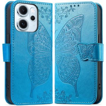 GS Preklopna futrola za Oppo Reno 14 F / 14 FS, reljefni uzorak leptira, plava