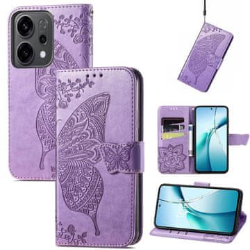 GS Preklopna futrola za Oppo Reno 14, reljefni uzorak leptira, ljubičasta