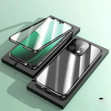 GS Futrola za Oppo Reno 14, magnetsko dvostruko staklo, prozirna s crnim rubovima