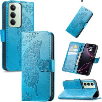 GS Preklopna futrola za Xiaomi Redmi 15 5G / 4G, reljefni uzorak leptira, plava