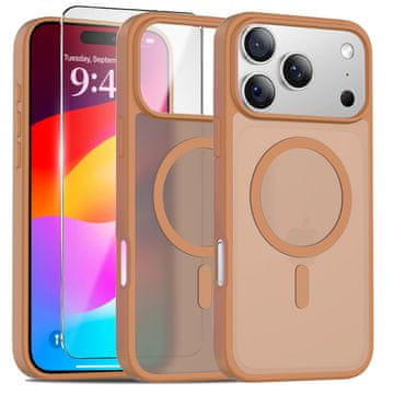 Overboard Set mat futrola za MagSafe za iPhone 17 Pro, mat smeđa + zaštitna folija za ekran