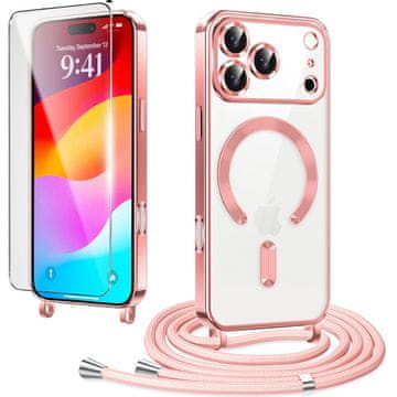 Overboard Set futrola za iPhone 17 Pro Max, Electro MagSafe, roza + vrpca za vezanje + zaštitno staklo za ekran
