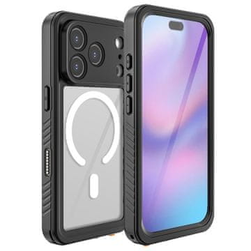 IP68 Vodootporna futrola za iPhone 17 Pro, crvena paprika, za MagSafe, prozirna s crnim okvirom