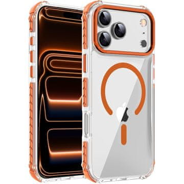 Overboard Oklopna futrola za iPhone 17 Pro, za MagSafe, prozirna s narančastim okvirom