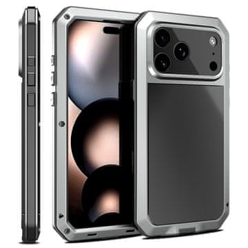GS Futrola za iPhone 17 Pro, oklopljena, s ugrađenim staklom, srebrna