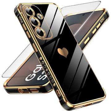 GS Set futrola za Samsung Galaxy S25 FE, Electro heart, crna + zaštitno staklo za ekran