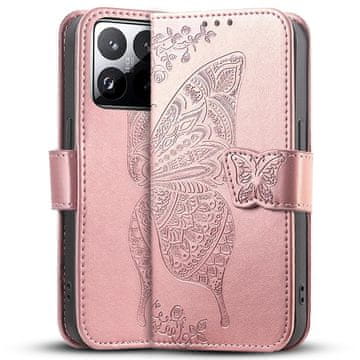 GS Preklopna futrola za Xiaomi 15T Pro, leptir, ružičasto-zlatna