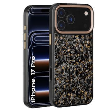 GS Magnetska futrola za iPhone 17 Pro, poklopac od aramidnih vlakana, s metalnim okvirom za kameru, crna/zlatna