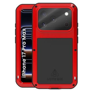 Love Mei maskica za iPhone 17 Pro Max, oklopljena sa staklom, crvena