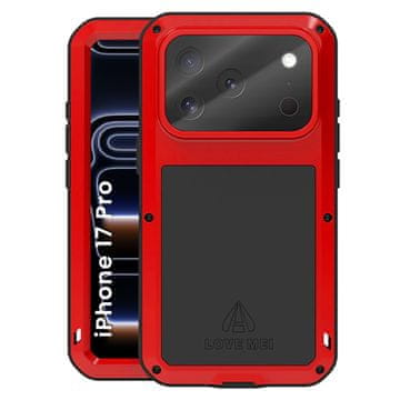 Love Mei maskica za iPhone 17 Pro, oklopljena sa staklom, crvena