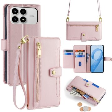 GS Preklopna futrola za Xiaomi Poco F8 Pro, novčanik s patentnim zatvaračem, roza