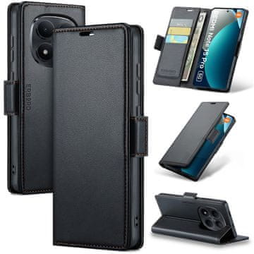 Overboard Xiaomi Redmi Note 15 Pro 5G maskica, sjajna liči maskica, novčanik s preklopom, crna