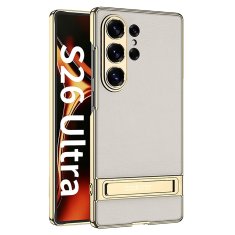 GKK Futrola za Samsung Galaxy S26 Ultra, kožna s elektro okvirom, sa stalkom, titanijsko siva