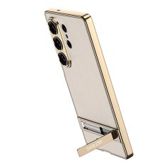 GKK Futrola za Samsung Galaxy S26 Ultra, kožna s elektro okvirom, sa stalkom, titanijsko siva